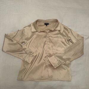 AFRM Cream Cropped Satin Button Down